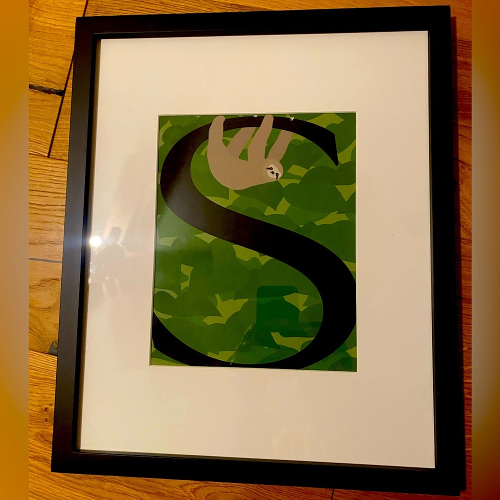 Framed sloth "S" print